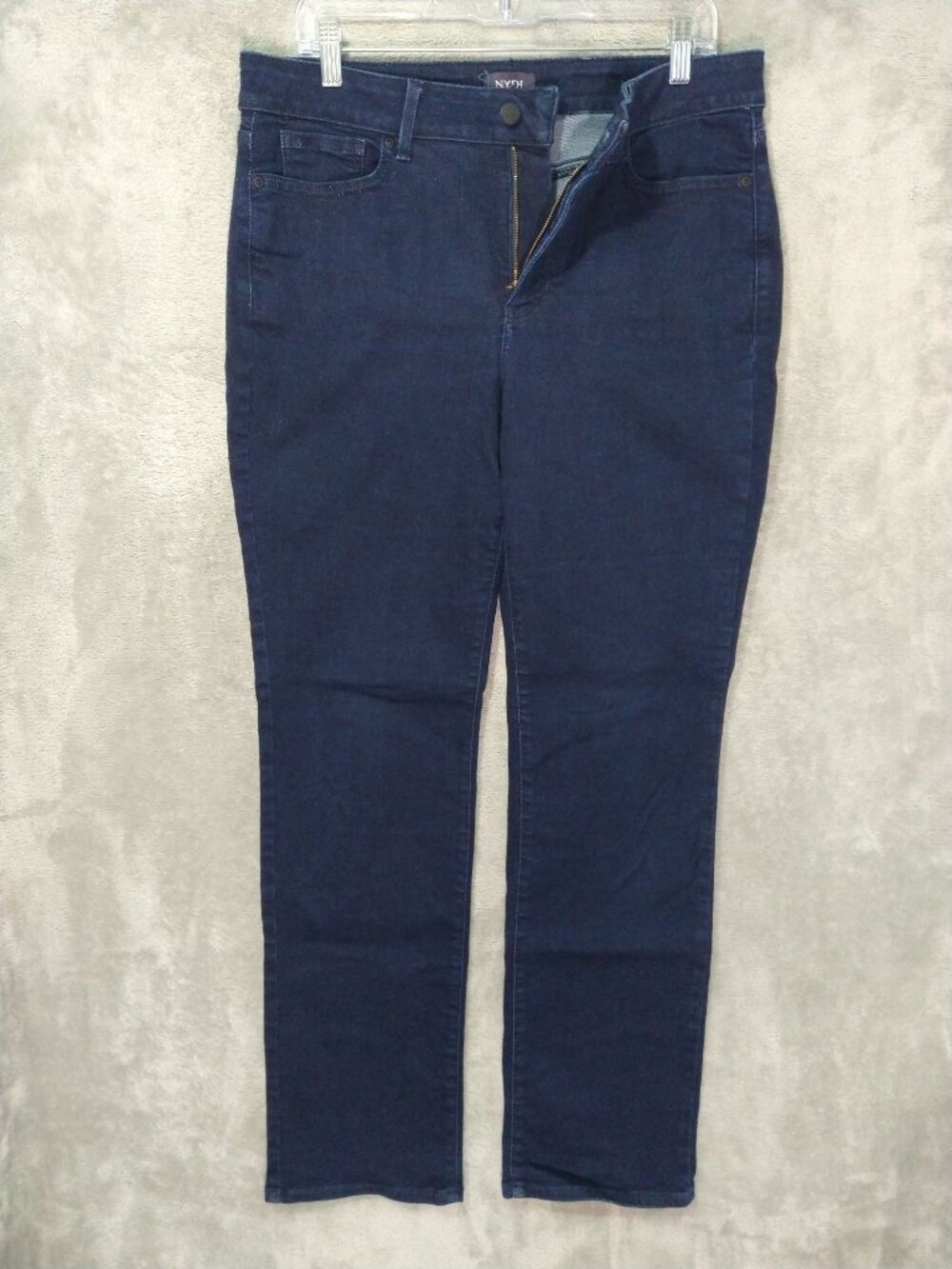 NYDJ Jeans Women 12 Blue Denim Marilyn Straight High Rise Stretch Dark Wash